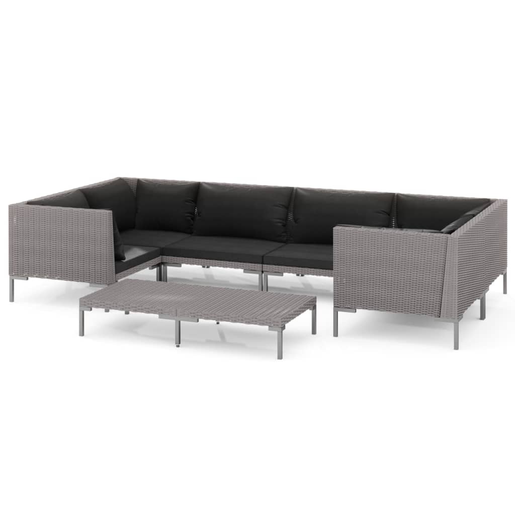 Set Divani da Giardino 7 pz con Cuscini Polyrattan Grigio Scuro