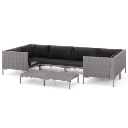 Set Divani da Giardino 7 pz con Cuscini Polyrattan Grigio Scuro