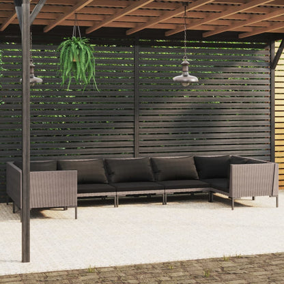 Set Divani da Giardino 7 pz con Cuscini Polyrattan Grigio Scuro