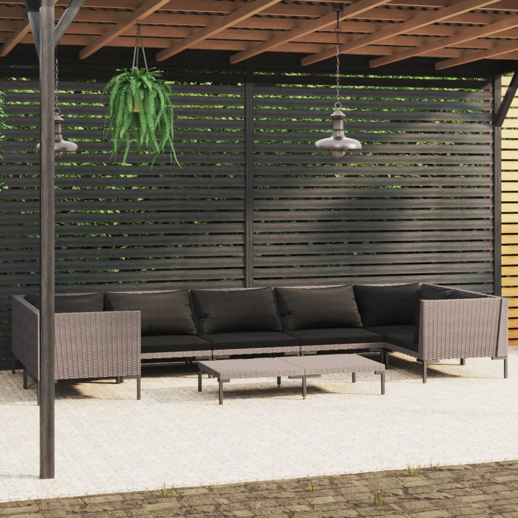 Divani da Giardino 8 pz con Cuscini in Polyrattan Grigio Scuro