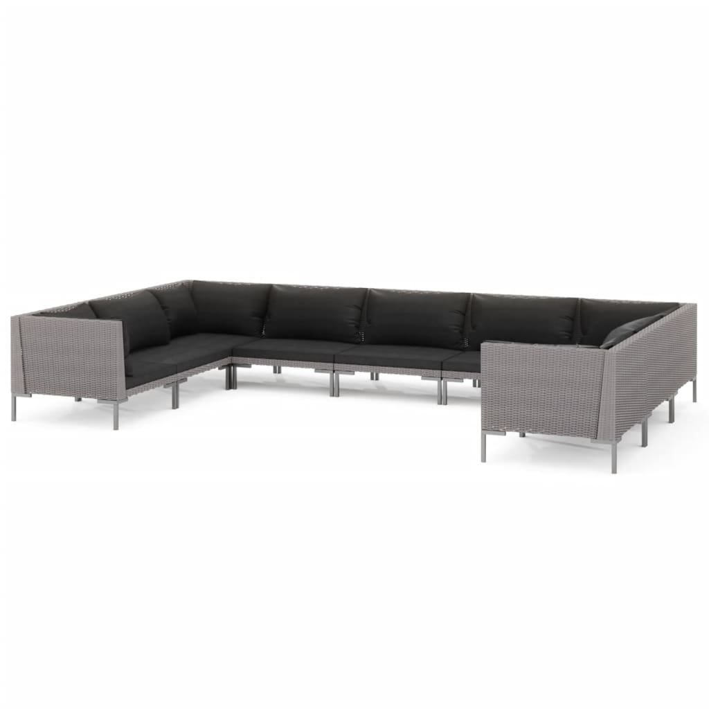 Set Divani da Giardino 9 pz con Cuscini Polyrattan Grigio Scuro
