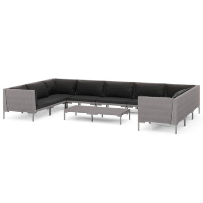 Divani da Giardino 10 pz con Cuscini in Polyrattan Grigio Scuro