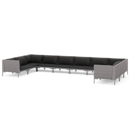 Divani da Giardino 10 pz con Cuscini in Polyrattan Grigio Scuro