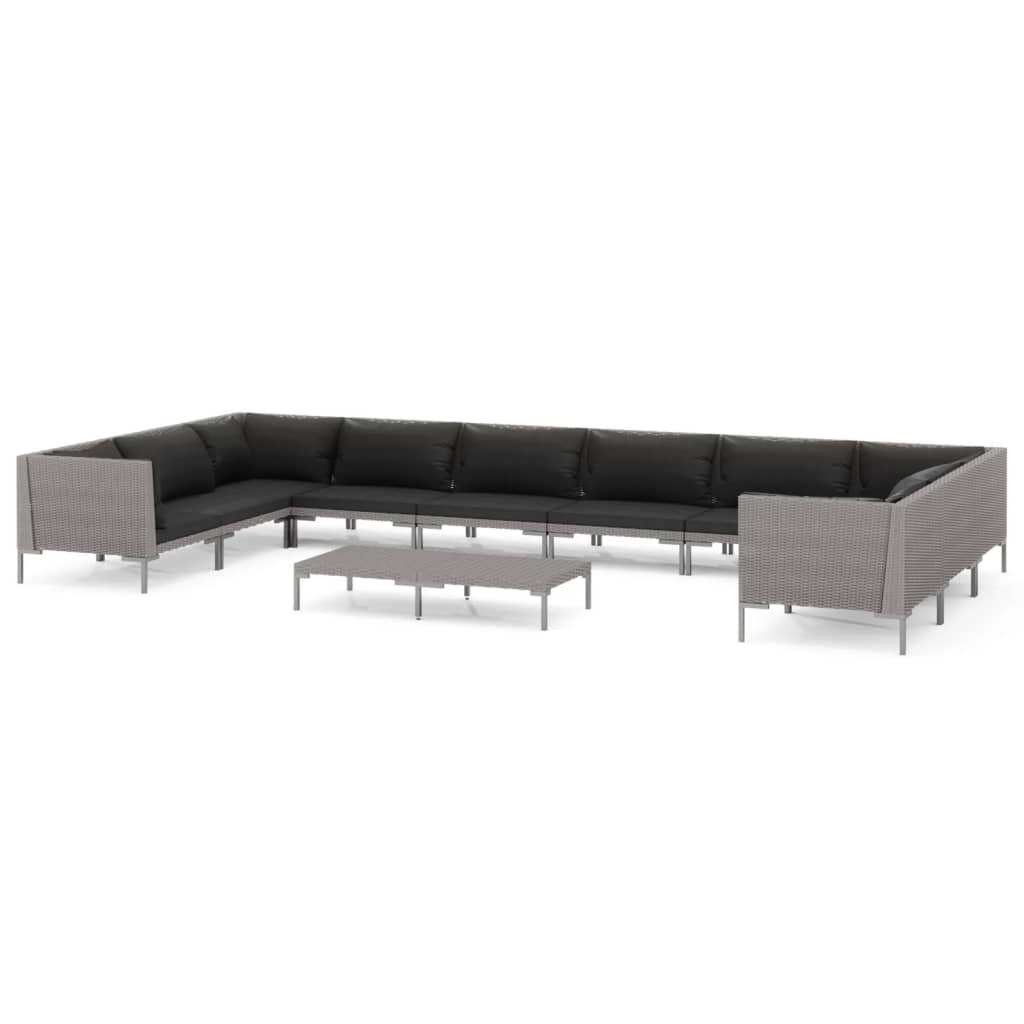 Divani da Giardino 11 pz con Cuscini in Polyrattan Grigio Scuro