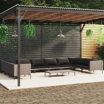 Divani da Giardino 11 pz con Cuscini in Polyrattan Grigio Scuro