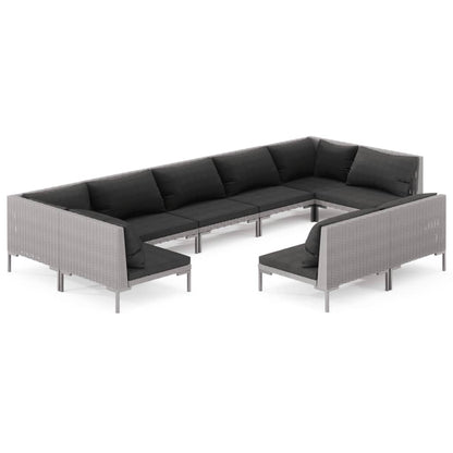 Set Divani da Giardino 9 pz con Cuscini Polyrattan Grigio Scuro