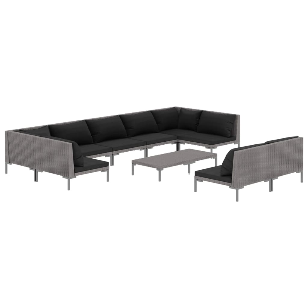 Divani da Giardino 10 pz con Cuscini in Polyrattan Grigio Scuro