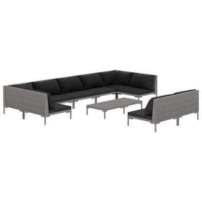 Divani da Giardino 10 pz con Cuscini in Polyrattan Grigio Scuro