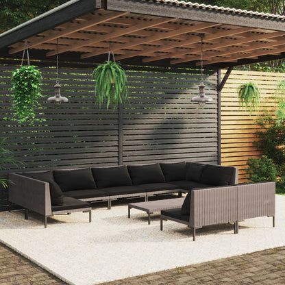 Divani da Giardino 10 pz con Cuscini in Polyrattan Grigio Scuro