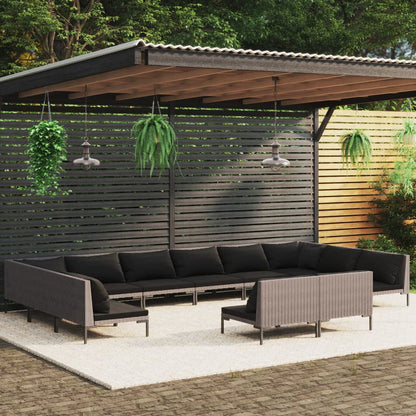 Divani da Giardino 12 pz con Cuscini in Polyrattan Grigio Scuro