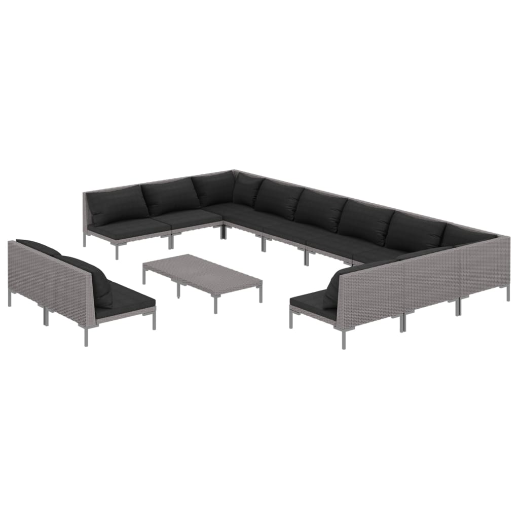 Set Divani da Giardino 13 pz Cuscini in Polyrattan Grigio Scuro