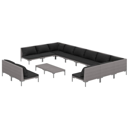 Set Divani da Giardino 13 pz Cuscini in Polyrattan Grigio Scuro