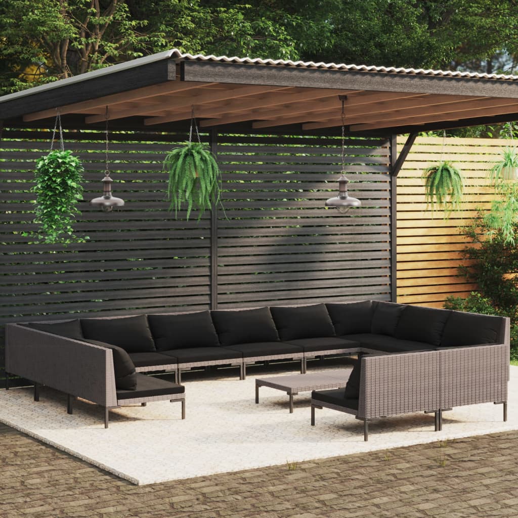 Set Divani da Giardino 13 pz Cuscini in Polyrattan Grigio Scuro