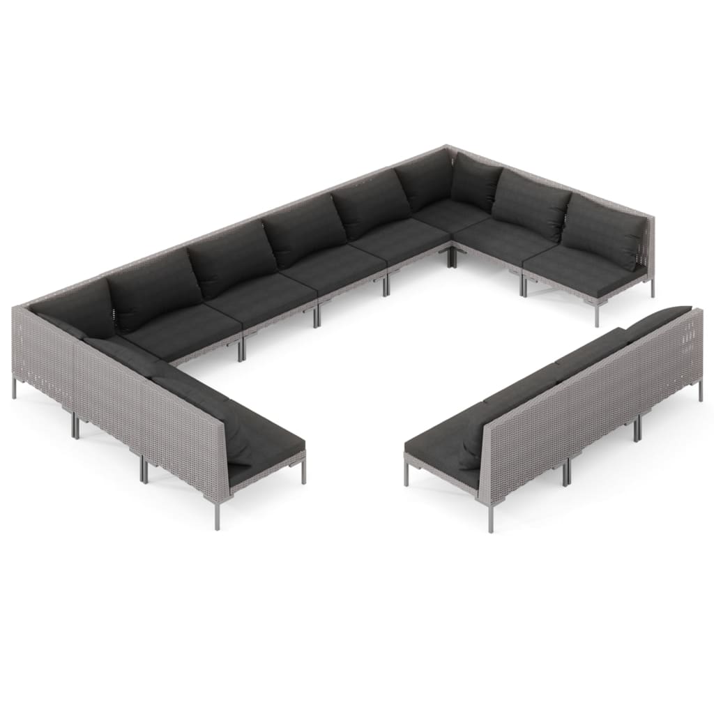 Set Divani da Giardino 13 pz Cuscini in Polyrattan Grigio Scuro