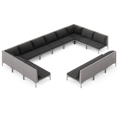 Set Divani da Giardino 13 pz Cuscini in Polyrattan Grigio Scuro