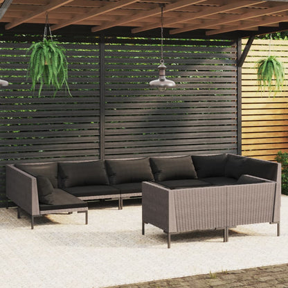 Set Divani da Giardino 9 pz con Cuscini Polyrattan Grigio Scuro