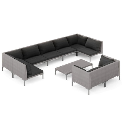 Divani da Giardino 10 pz con Cuscini in Polyrattan Grigio Scuro