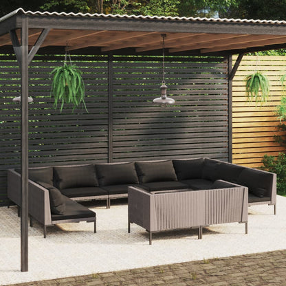 Divani da Giardino 11 pz con Cuscini in Polyrattan Grigio Scuro