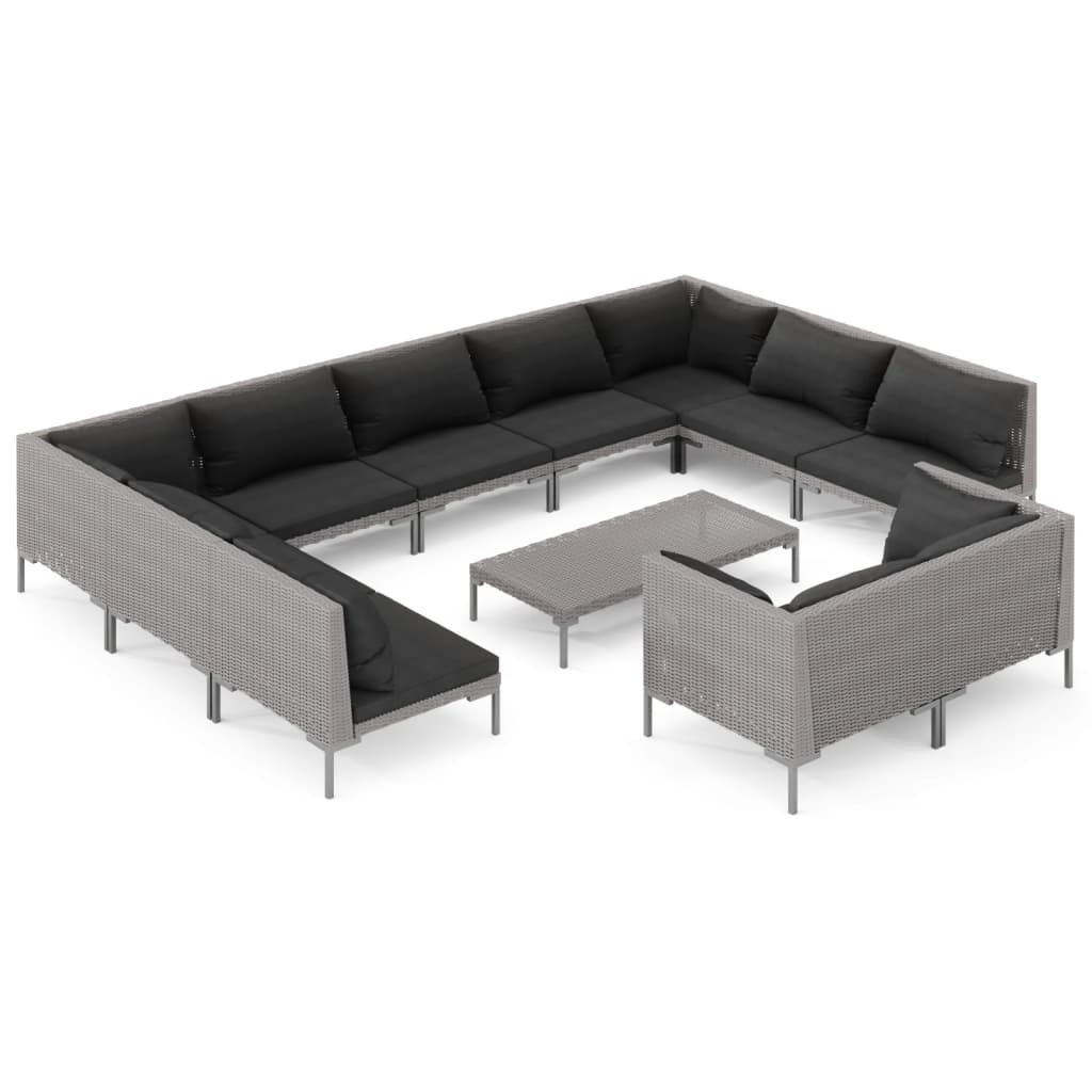 Divani da Giardino 12 pz con Cuscini in Polyrattan Grigio Scuro
