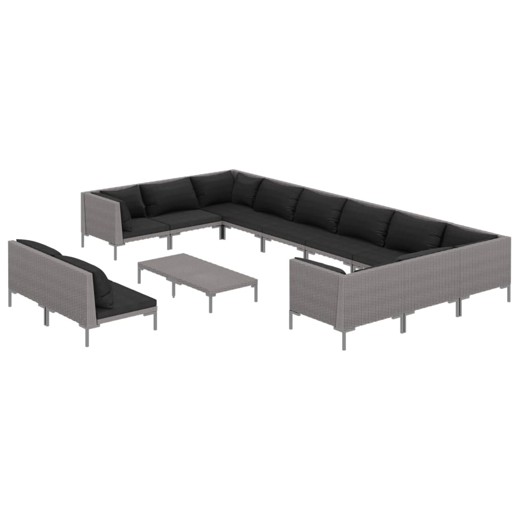Set Divani da Giardino 13 pz Cuscini in Polyrattan Grigio Scuro