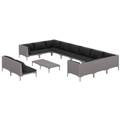 Set Divani da Giardino 13 pz Cuscini in Polyrattan Grigio Scuro