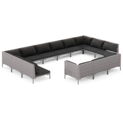 Set Divani da Giardino 13 pz Cuscini in Polyrattan Grigio Scuro