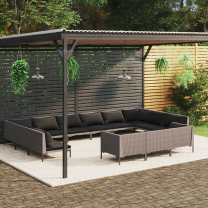 Set Divani da Giardino 13 pz Cuscini in Polyrattan Grigio Scuro