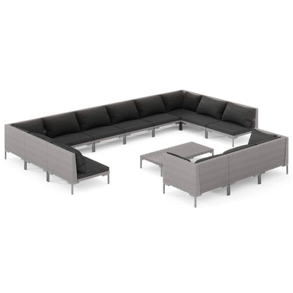 Set Divani da Giardino 14pz con Cuscini Polyrattan Grigio Scuro
