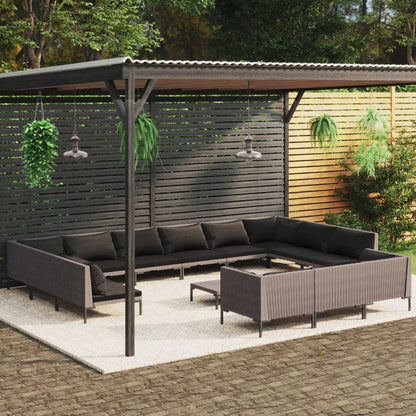 Set Divani da Giardino 14pz con Cuscini Polyrattan Grigio Scuro
