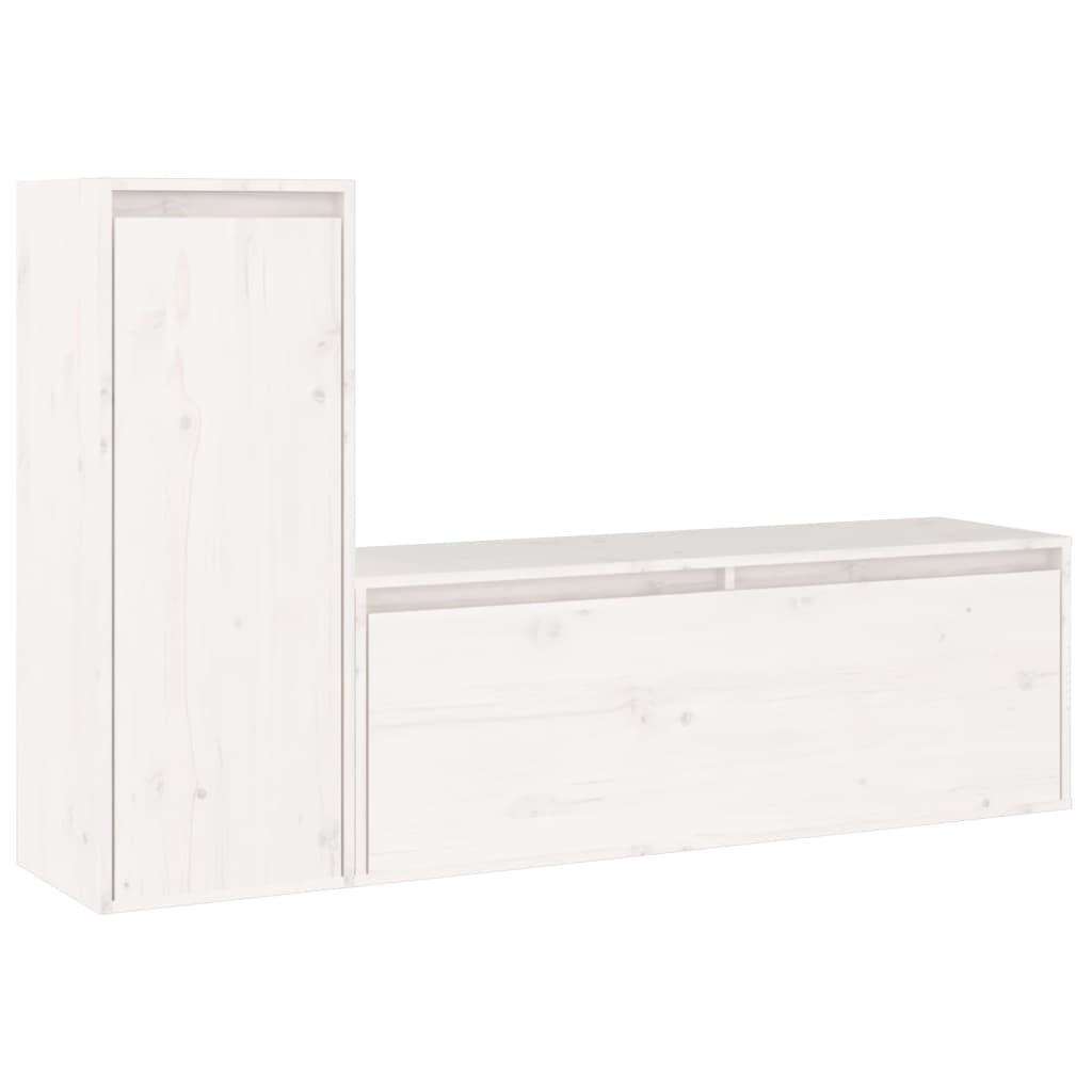 Mobili Porta TV 2 pz Bianchi in Legno Massello di Pino
