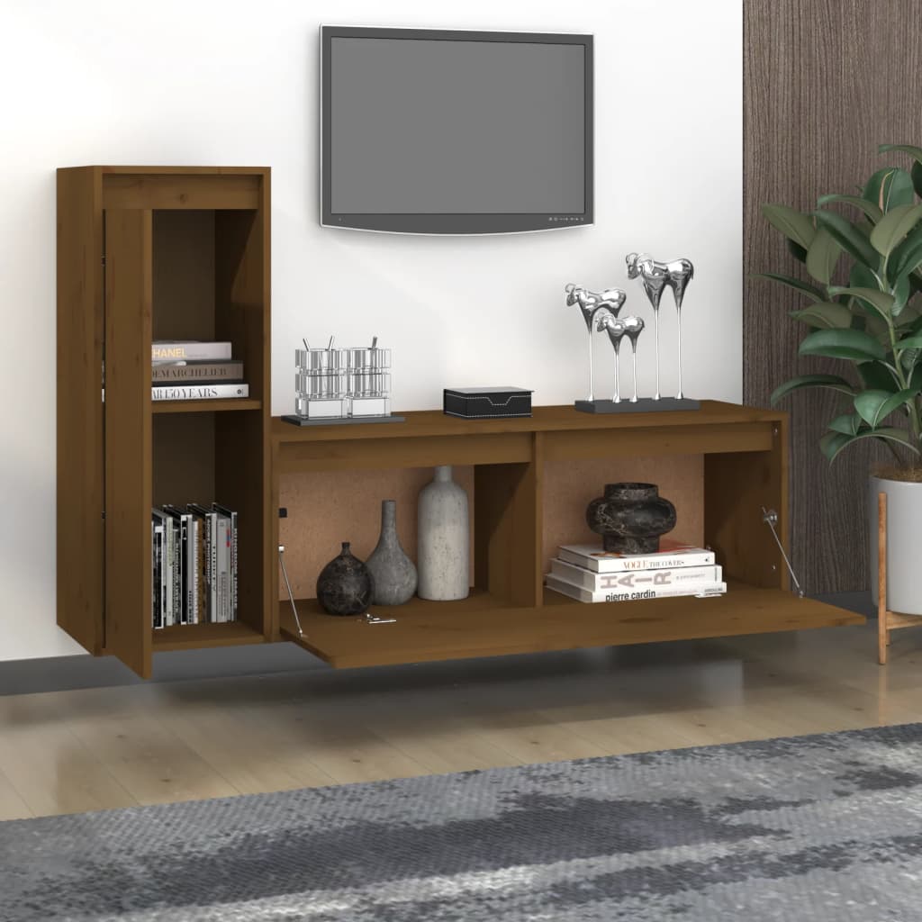 Mobili Porta TV 2 pz ambra in Legno Massello di Pino