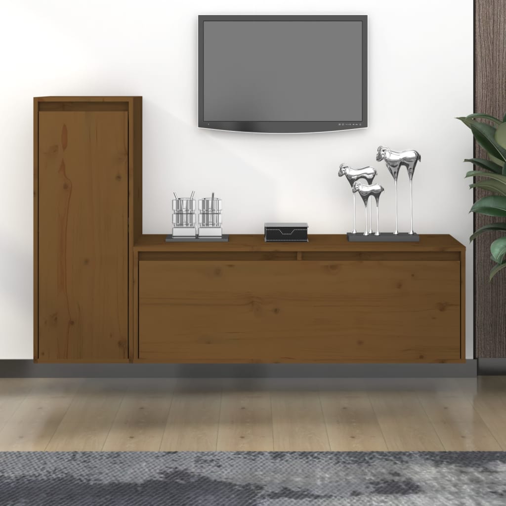 Mobili Porta TV 2 pz ambra in Legno Massello di Pino