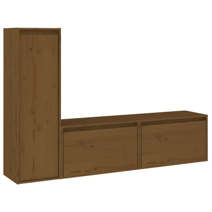 Mobili Porta TV 3 pz ambra in Legno Massello di Pino