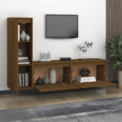 Mobili Porta TV 3 pz ambra in Legno Massello di Pino