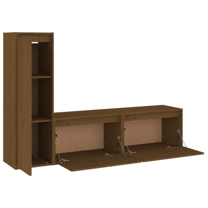 Mobili Porta TV 3 pz ambra in Legno Massello di Pino