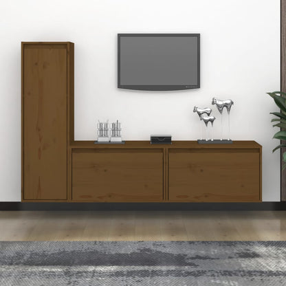 Mobili Porta TV 3 pz ambra in Legno Massello di Pino