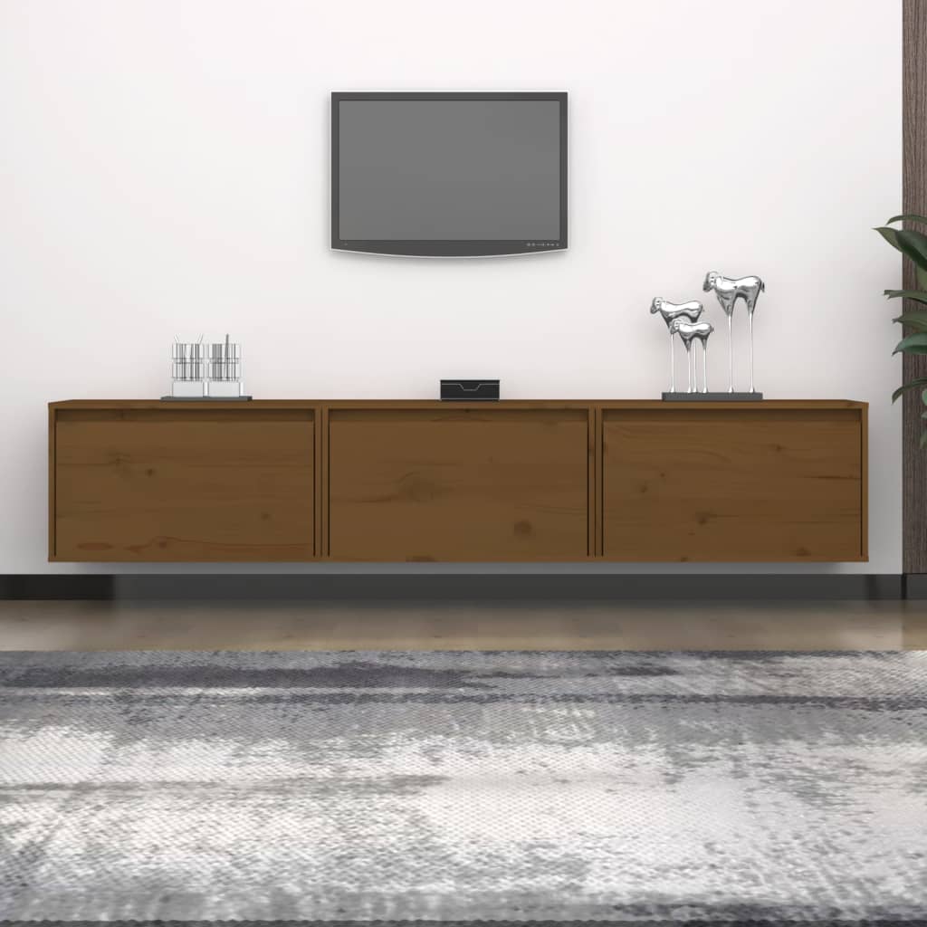 Mobili TV 3 pz ambra in Legno Massello di Pino