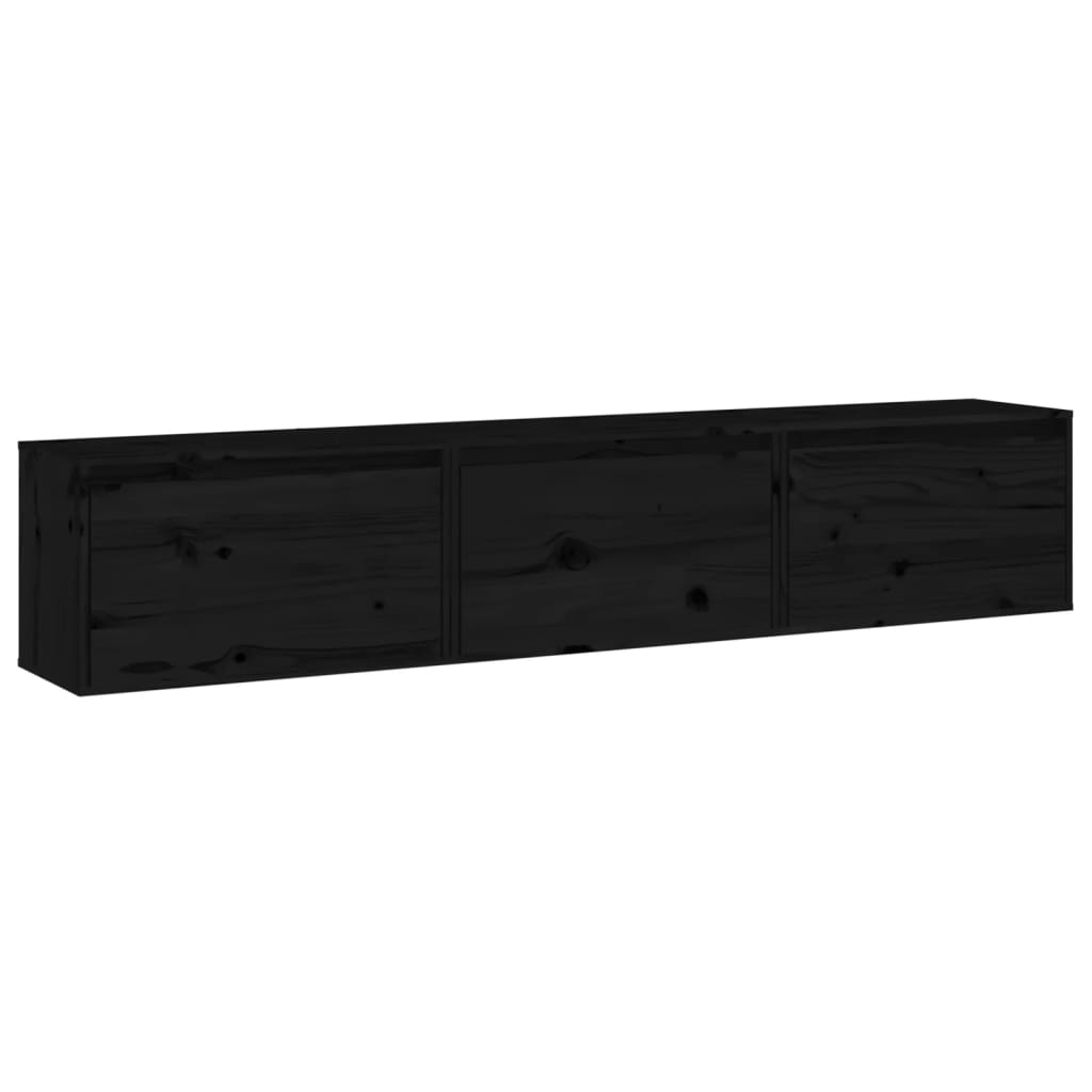 Mobili TV 3 pz Neri in Legno Massello di Pino