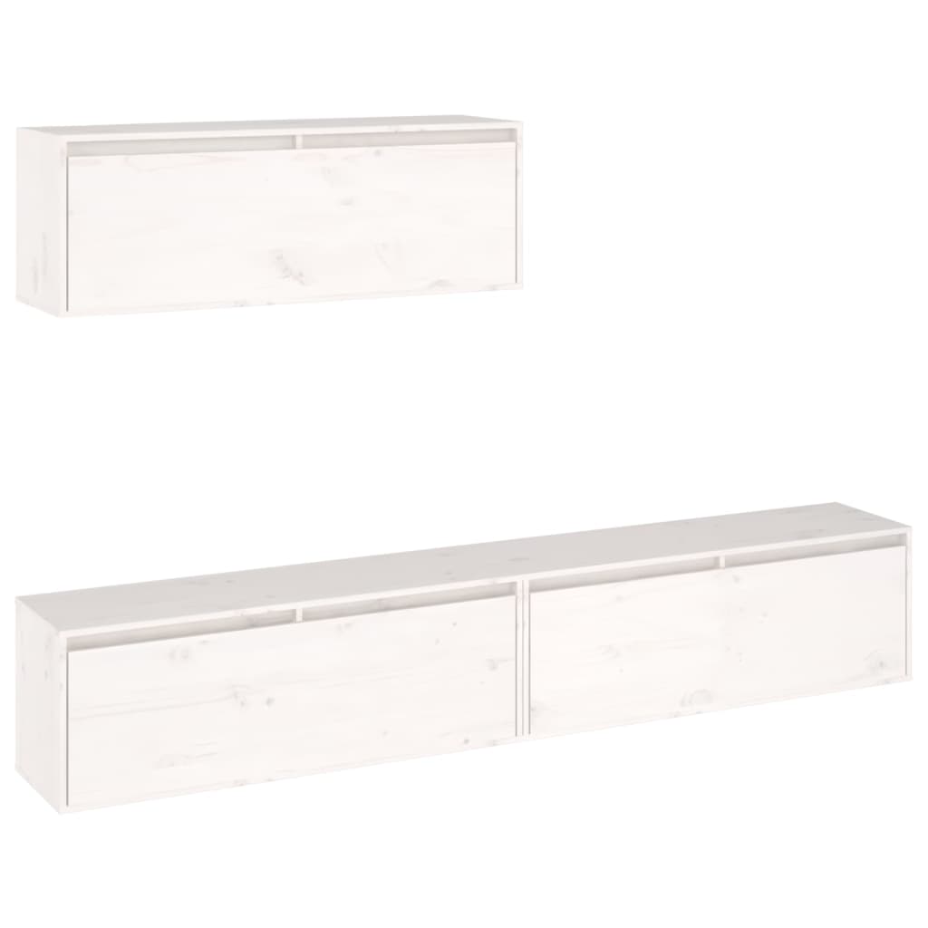 Set Mobile TV 3 pz bianco in legno massello di pino