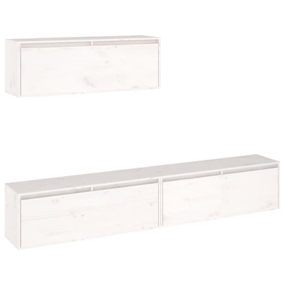 Set Mobile TV 3 pz bianco in legno massello di pino