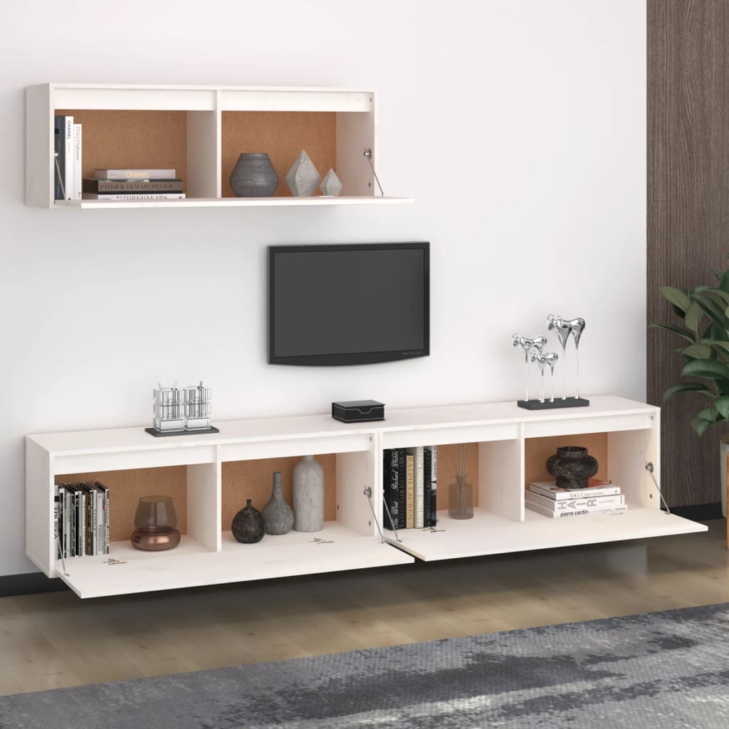 Set Mobile TV 3 pz bianco in legno massello di pino