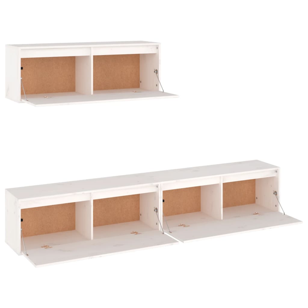 Set Mobile TV 3 pz bianco in legno massello di pino