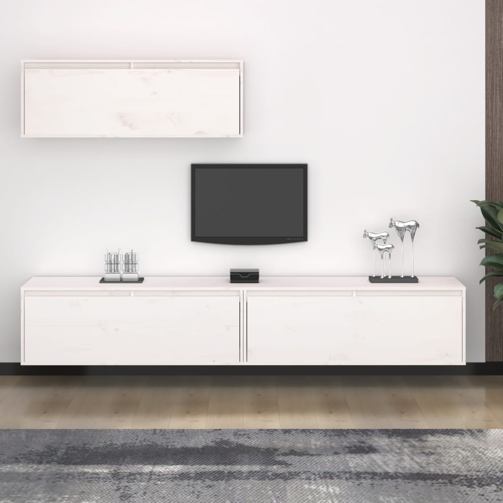 Set Mobile TV 3 pz bianco in legno massello di pino