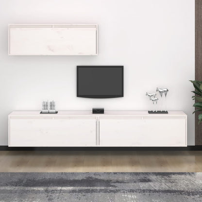 Set Mobile TV 3 pz bianco in legno massello di pino