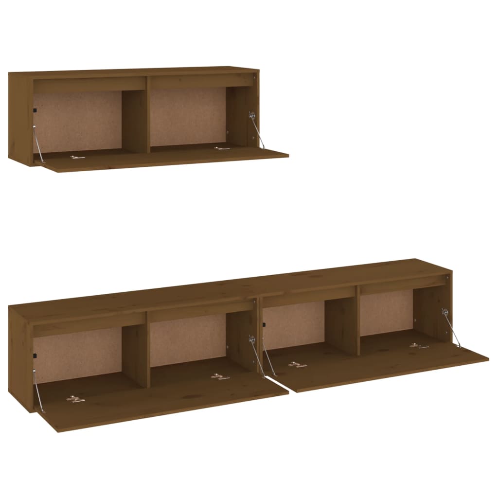 Mobili Porta TV 3 pz ambra in Legno Massello di Pino