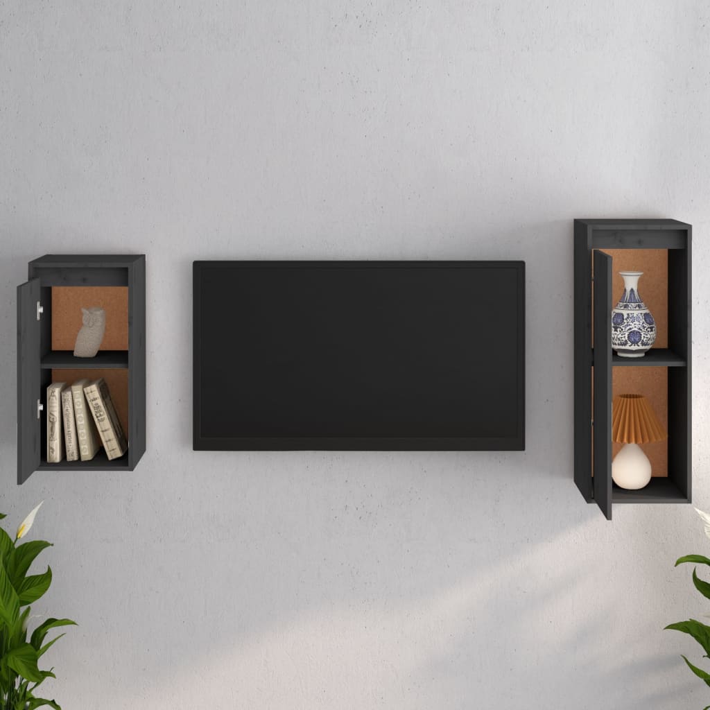 Mobili Porta TV 2 pz Grigi in Legno Massello di Pino