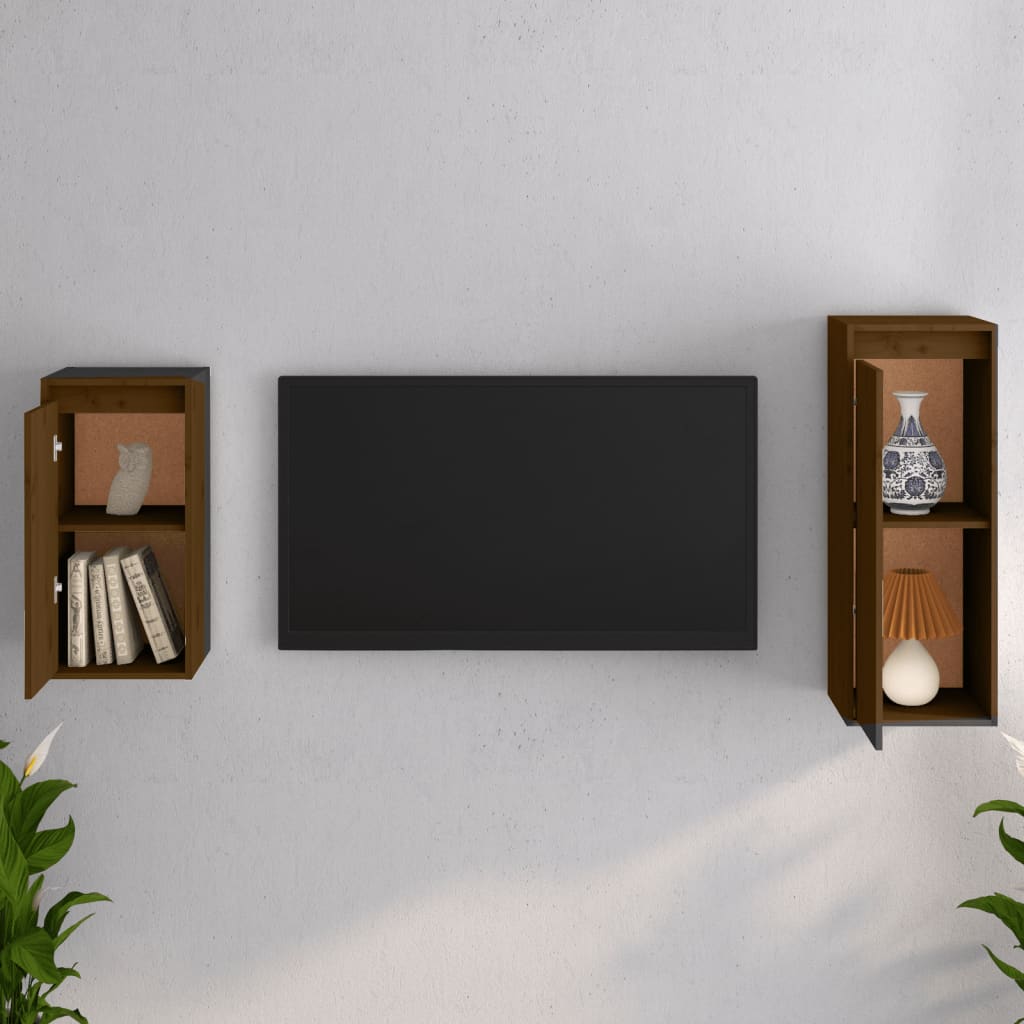 Mobili Porta TV 2 pz ambra in Legno Massello di Pino
