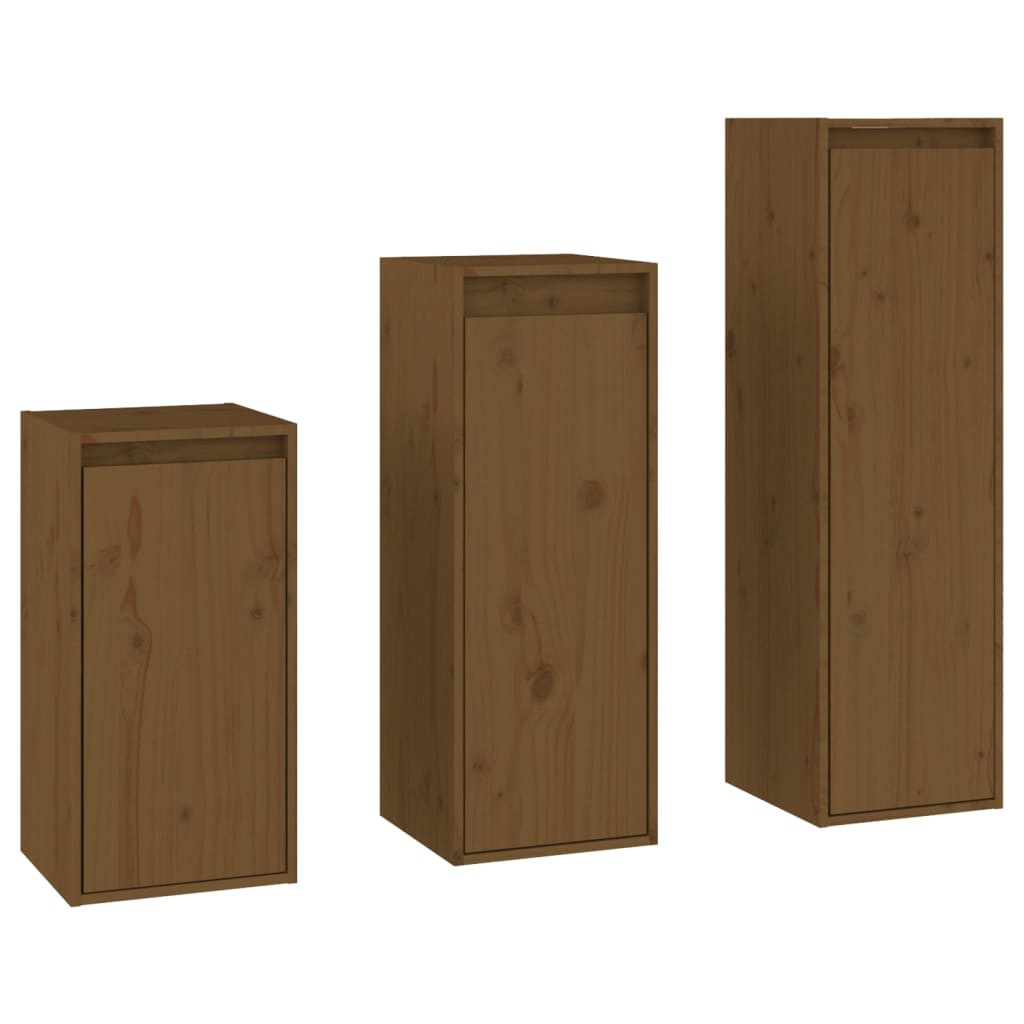 Mobili Porta TV 3 pz ambra in Legno Massello di Pino