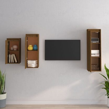Mobili Porta TV 3 pz ambra in Legno Massello di Pino