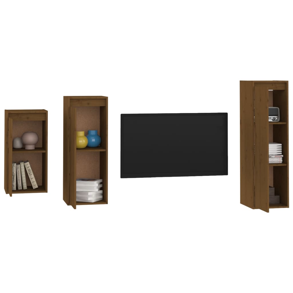 Mobili Porta TV 3 pz ambra in Legno Massello di Pino